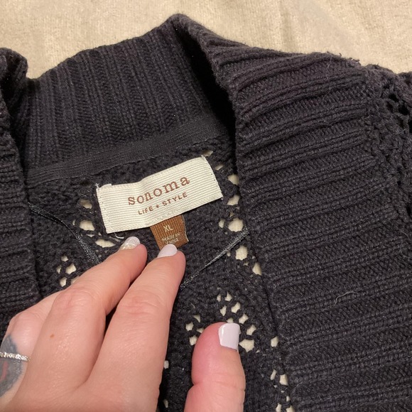 Sonoma Cardigan Sweater Womens XLargeBlack Open Front Crochet Knit Short Sleeve - Picture 2 of 8